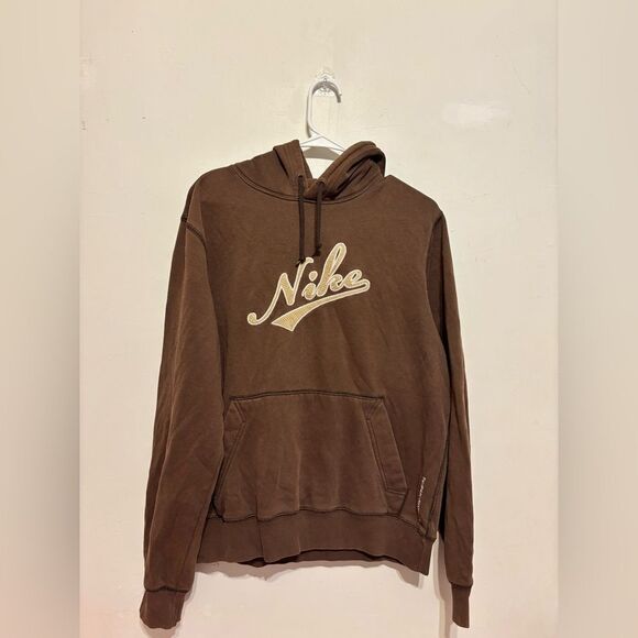 Vintage Nike The Athletic Department Embroidered Nike Spellout Brown Hoodie - Picture 1 of 7
